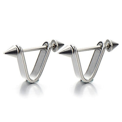 Spike Triangle Huggie Hinged Hoop Earrings for Men Women, Stainless Steel, 2pcs - COOLSTEELANDBEYOND Jewelry