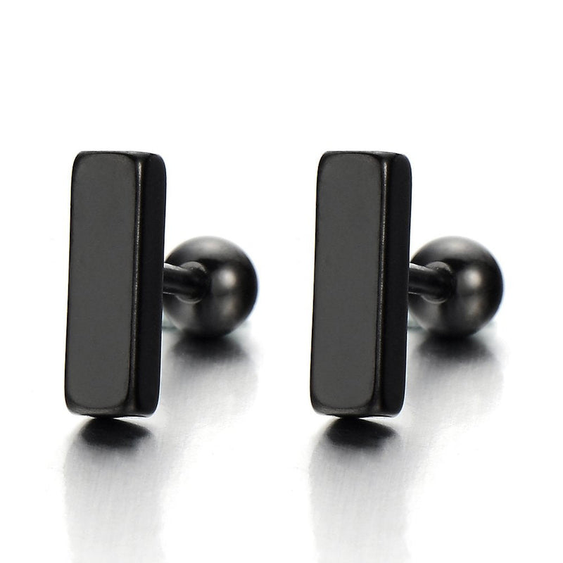 Stainless Steel Black Bar Stud Earrings for Men and Women, Screw Back, 2pcs - COOLSTEELANDBEYOND Jewelry