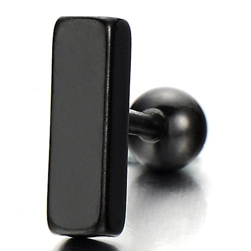 Stainless Steel Black Bar Stud Earrings for Men and Women, Screw Back, 2pcs - COOLSTEELANDBEYOND Jewelry