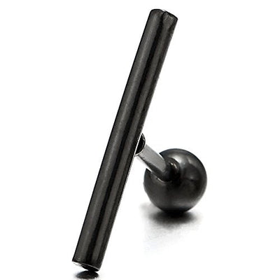 Stainless Steel Black Cylinder Bar Stud Earrings for Men and Women, Screw Back, 2pcs - COOLSTEELANDBEYOND Jewelry
