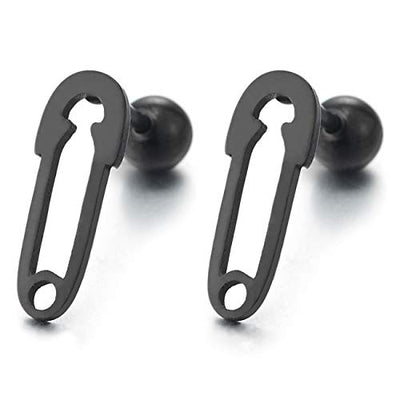 Stainless Steel Black Flat Paper Clip Stud Earrings for Men Women, Screw Back, Hipster Punk Rock - coolsteelandbeyond