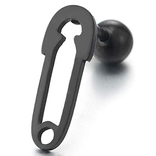 Stainless Steel Black Flat Paper Clip Stud Earrings for Men Women, Screw Back, Hipster Punk Rock - coolsteelandbeyond