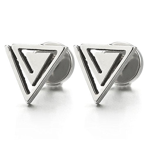 Stainless Steel Triangle Stud Earrings Unisex for Man and Women, Screw Back 2pcs - coolsteelandbeyond