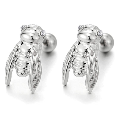 Stainless Steel Cicada Stud Earrings with Cubic Zirconia Eyes for Womens, Screw Back, Punk Rock - COOLSTEELANDBEYOND Jewelry