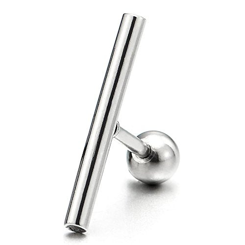 Stainless Steel Cylinder Bar Stud Earrings for Men and Women, Screw Back, 2pcs - coolsteelandbeyond