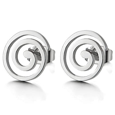 Stainless Steel Flat Swirl Spiral Stud Earrings for Men for Women - COOLSTEELANDBEYOND Jewelry