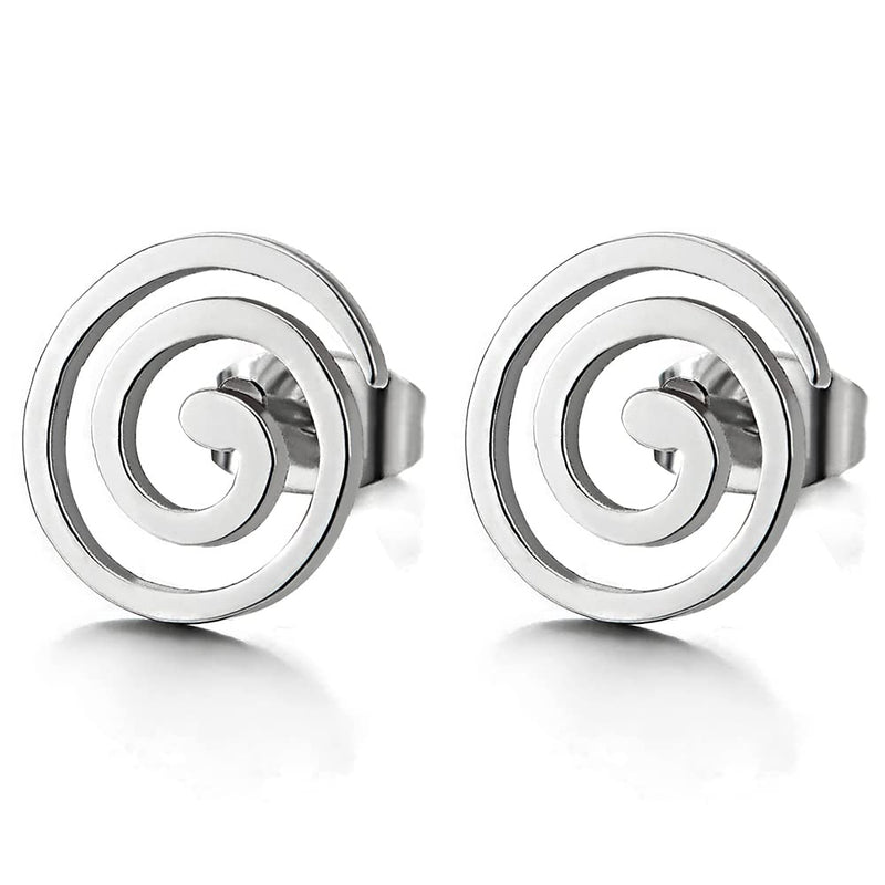 Stainless Steel Flat Swirl Spiral Stud Earrings for Men for Women - COOLSTEELANDBEYOND Jewelry