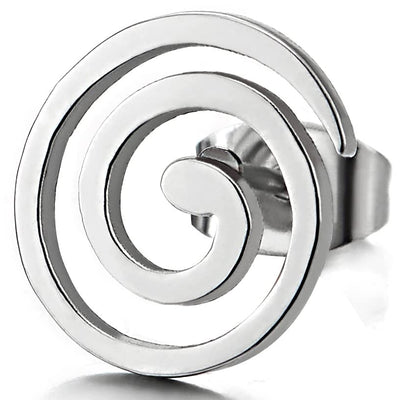 Stainless Steel Flat Swirl Spiral Stud Earrings for Men for Women - COOLSTEELANDBEYOND Jewelry