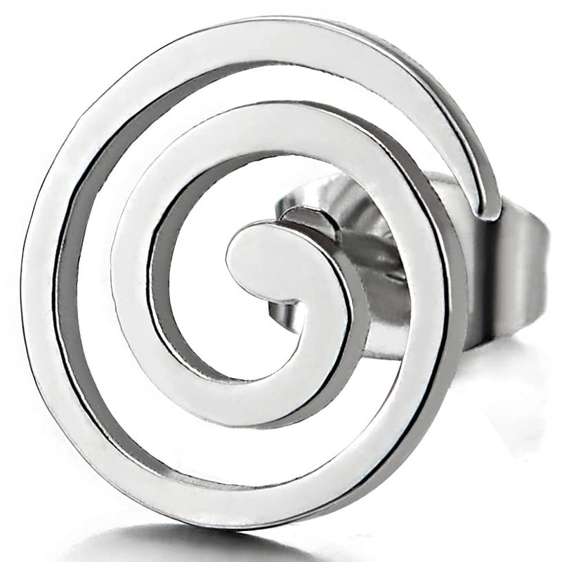 Stainless Steel Flat Swirl Spiral Stud Earrings for Men for Women - COOLSTEELANDBEYOND Jewelry
