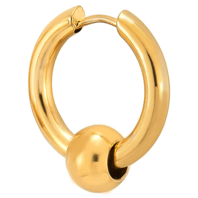 Stainless Steel Gold Color Circle Beads Huggie Hinged Hoop Earrings for Men Women, 2pcs - COOLSTEELANDBEYOND Jewelry