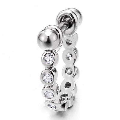 Stainless Steel Huggie Hinged Hoop Earrings with Circle of Cubic Zirconia for Women, 2pcs - COOLSTEELANDBEYOND Jewelry