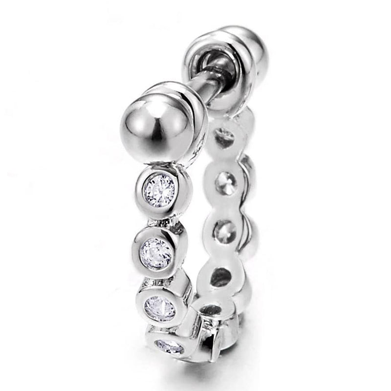 Stainless Steel Huggie Hinged Hoop Earrings with Circle of Cubic Zirconia for Women, 2pcs - COOLSTEELANDBEYOND Jewelry