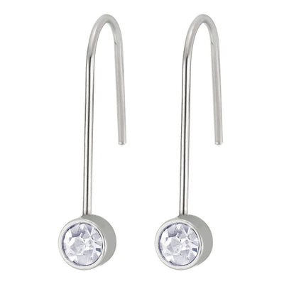 Stainless Steel Long Hook Stud Earrings with Faceted Cubic Zirconia for Women, 2 pcs - COOLSTEELANDBEYOND Jewelry