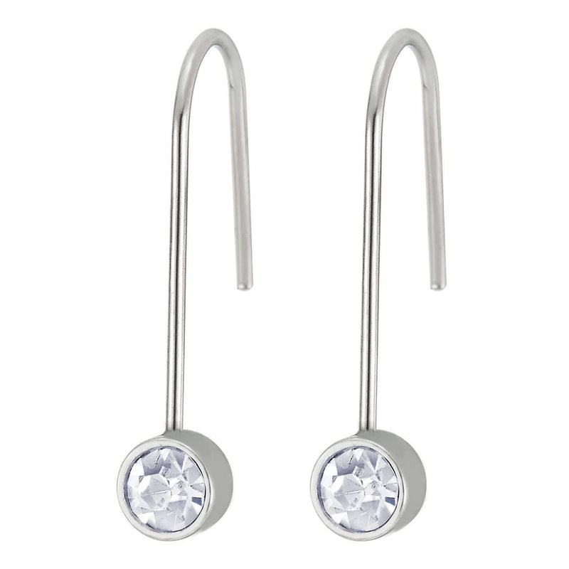 Stainless Steel Long Hook Stud Earrings with Faceted Cubic Zirconia for Women, 2 pcs - COOLSTEELANDBEYOND Jewelry