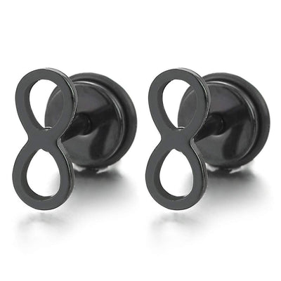 Stainless Steel Mens Womens Black Infinity Love Number 8 Stud Earrings, Screw Back, 2pcs - COOLSTEELANDBEYOND Jewelry