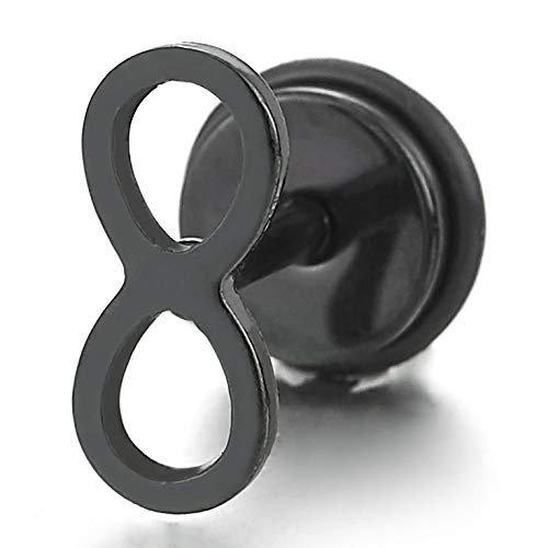 Stainless Steel Mens Womens Black Infinity Love Number 8 Stud Earrings, Screw Back, 2pcs - COOLSTEELANDBEYOND Jewelry
