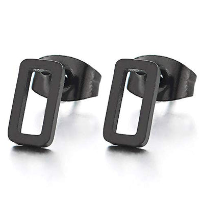 Stainless Steel Mens Womens Black Open Rectangle Stud Earrings, 2pcs, Unique - COOLSTEELANDBEYOND Jewelry