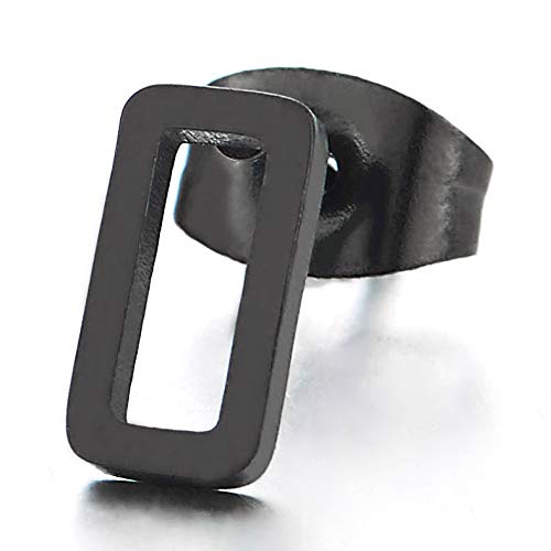 Stainless Steel Mens Womens Black Open Rectangle Stud Earrings, 2pcs, Unique - COOLSTEELANDBEYOND Jewelry