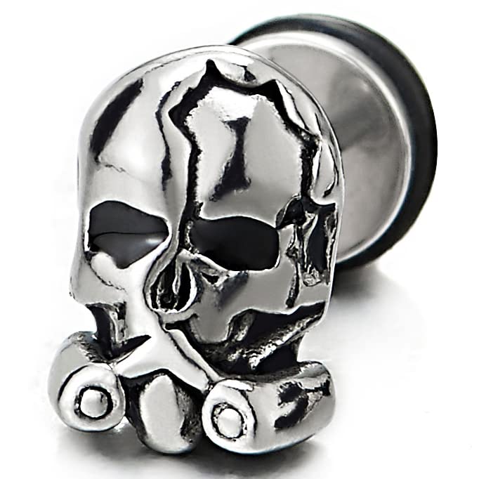 Stainless Steel Pirate Skull Stud Earrings for Men, Gothic Punk Rock, Screw Back, 2 pcs - COOLSTEELANDBEYOND Jewelry