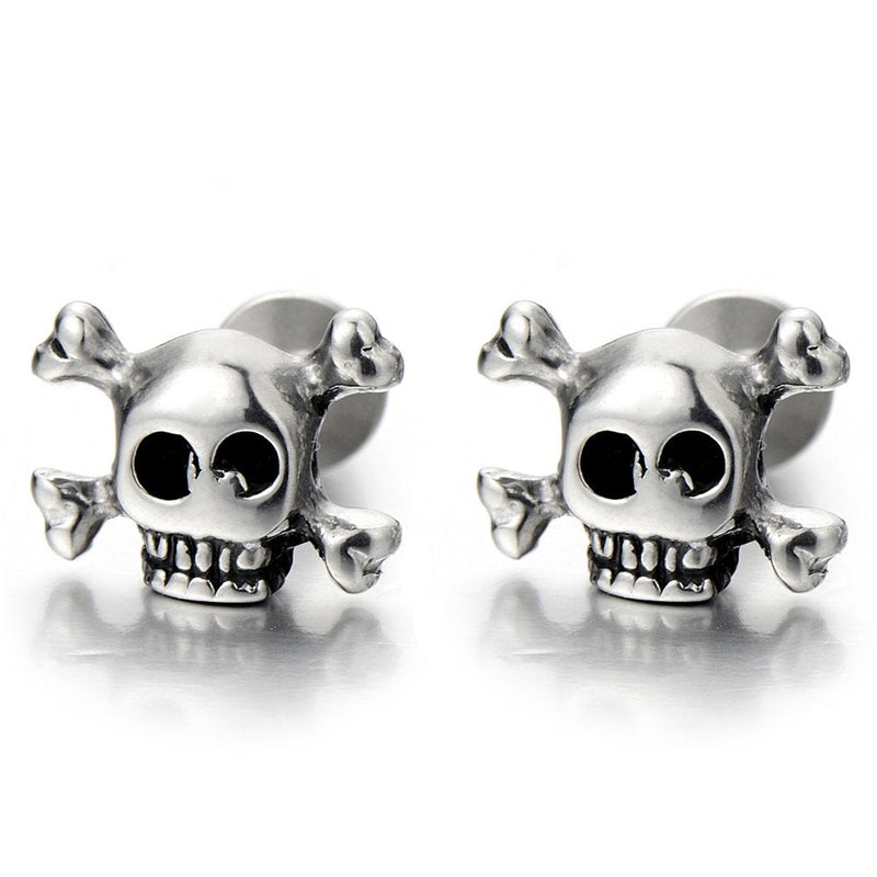 Stainless Steel Pirate Skull Stud Earrings for Men Women, Gothic Punk Rock, Screw Back, 2 Pcs - COOLSTEELANDBEYOND Jewelry