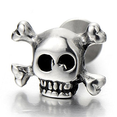 Stainless Steel Pirate Skull Stud Earrings for Men Women, Gothic Punk Rock, Screw Back, 2 Pcs - COOLSTEELANDBEYOND Jewelry