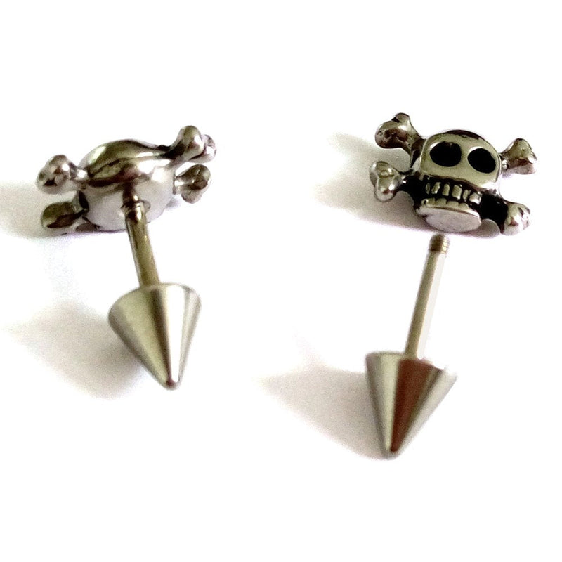 Stainless Steel Pirate Skull Stud Earrings for Men Women, Gothic Punk Rock, Screw Back, 2 Pcs - COOLSTEELANDBEYOND Jewelry