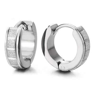 Stainless Steel Satin Grooved Huggie Hinged Hoop Earrings for Men Women - coolsteelandbeyond