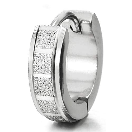 Stainless Steel Satin Grooved Huggie Hinged Hoop Earrings for Men Women - coolsteelandbeyond