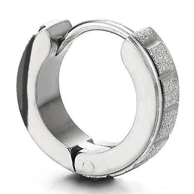 Stainless Steel Satin Grooved Huggie Hinged Hoop Earrings for Men Women - coolsteelandbeyond