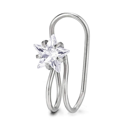 Stainless Steel Star Cubic Zirconia Ear Cuff Ear Clip Non-Piercing Clip On Earrings for Women Girls, 2 PCS - COOLSTEELANDBEYOND Jewelry
