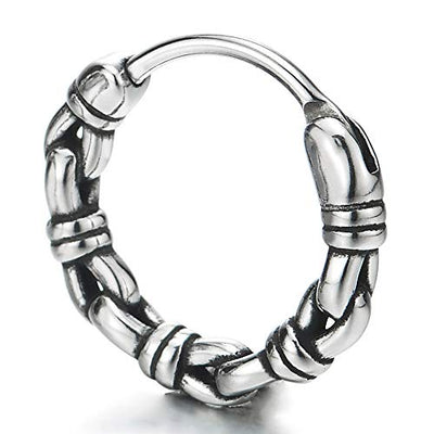 Stainless Steel Vintage Knot Link Circle Huggie Hinged Hoop Earrings for Men Women, Vintage Tribal - coolsteelandbeyond