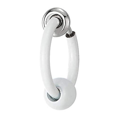 Stainless Steel White Circle Bead Huggie Hinged Hoop Non-Piercing Clip-on Earrings for Men Women - coolsteelandbeyond