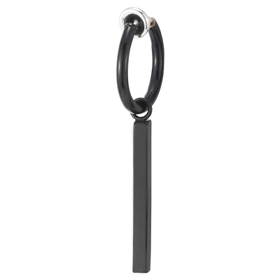 Steel Black Circle Huggie Hinged Hoop Non-Piercing Clip-on Earrings with Dangling Cuboid for Mens Womens - COOLSTEELANDBEYOND Jewelry