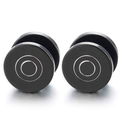 Steel Black Circle Spiral Stud Earrings for Mens Women Cheater Fake Ear Plugs Gauges Illusion Tunnel - coolsteelandbeyond