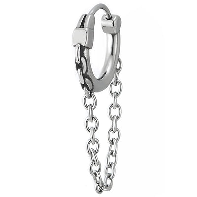 Steel Chain Wreath Huggie Hinged Hoop Earrings with Dangling Chain, Mens Womens - COOLSTEELANDBEYOND Jewelry