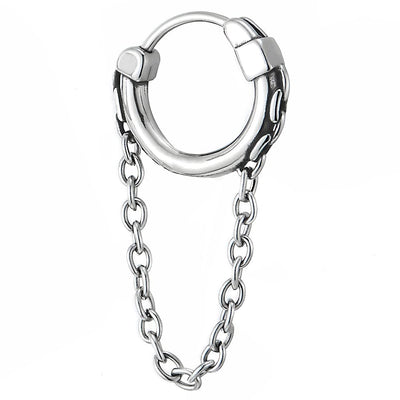 Steel Chain Wreath Huggie Hinged Hoop Earrings with Dangling Chain, Mens Womens - COOLSTEELANDBEYOND Jewelry