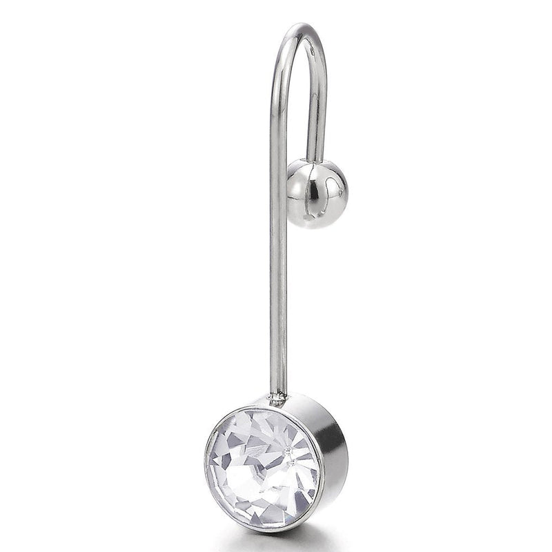 Steel Hook Stud Earrings with Faceted Cubic Zirconia for and Women, Screw Back, 2 pcs - COOLSTEELANDBEYOND Jewelry