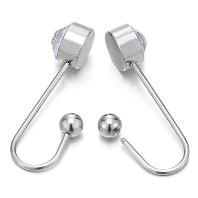 Steel Hook Stud Earrings with Faceted Cubic Zirconia for and Women, Screw Back, 2 pcs - COOLSTEELANDBEYOND Jewelry