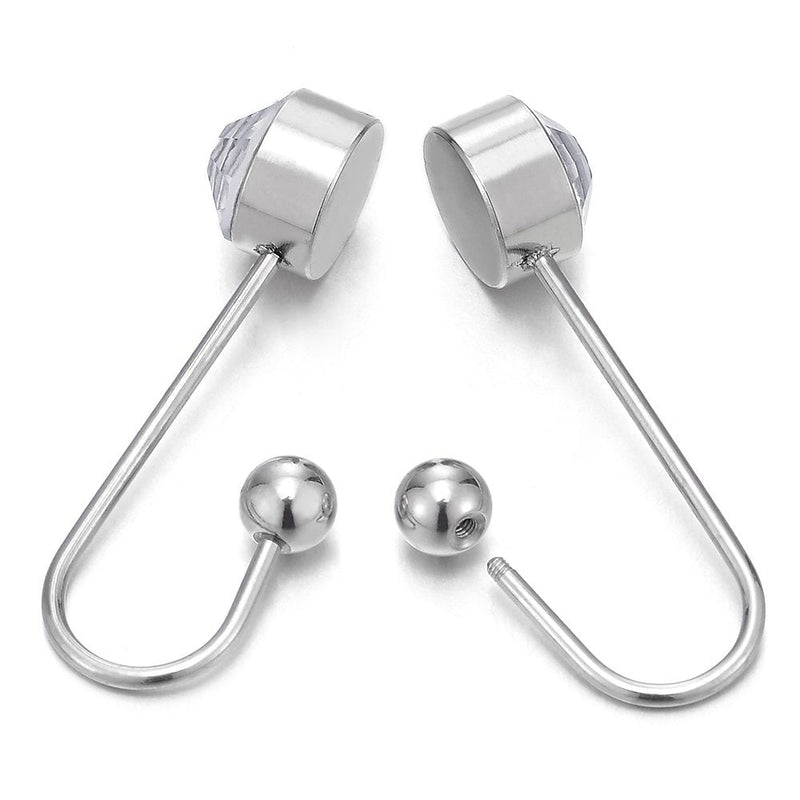Steel Hook Stud Earrings with Faceted Cubic Zirconia for and Women, Screw Back, 2 pcs - COOLSTEELANDBEYOND Jewelry