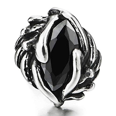 Steel Mens Womens Vintage Leaf Wave Dome Stud Earrings with Marquise Black Cubic Zirconia, 2pcs - coolsteelandbeyond