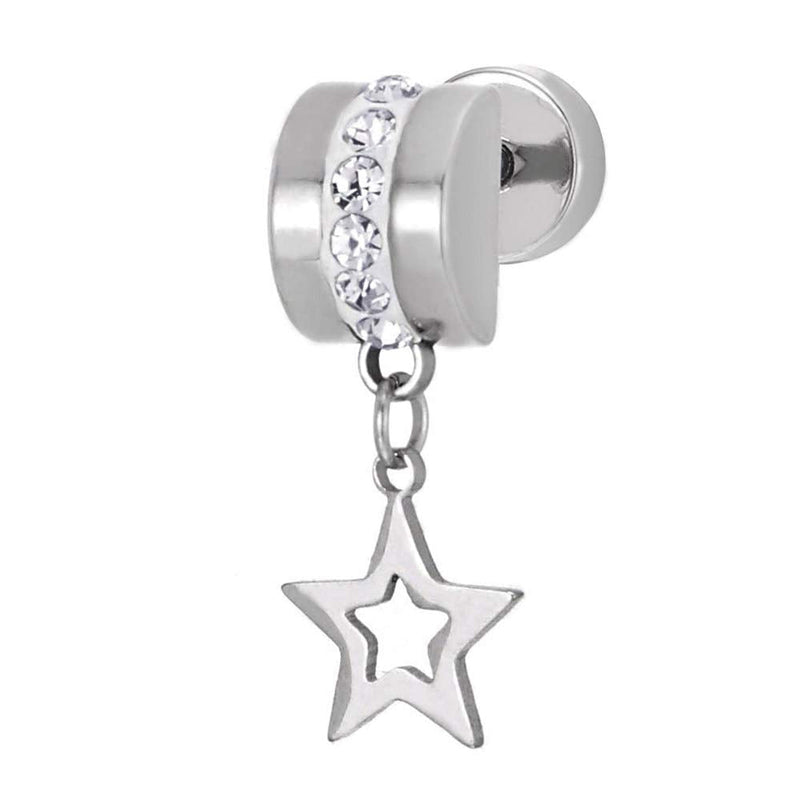 Steel Womens Half Ball Stud Earrings with Cubic Zirconia and Dangling Open Star, Screw Back, 2pcs - COOLSTEELANDBEYOND Jewelry