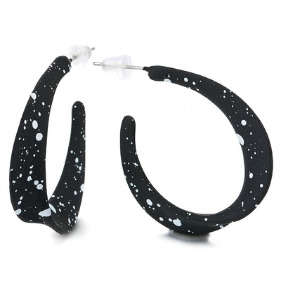 Stylish Black White Irregular Dotted Statement Hoop Huggie Hinged Stud Earrings - COOLSTEELANDBEYOND Jewelry