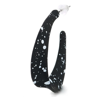 Stylish Black White Irregular Dotted Statement Hoop Huggie Hinged Stud Earrings - COOLSTEELANDBEYOND Jewelry