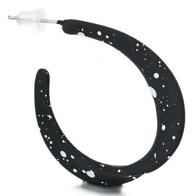 Stylish Black White Irregular Dotted Statement Hoop Huggie Hinged Stud Earrings - COOLSTEELANDBEYOND Jewelry