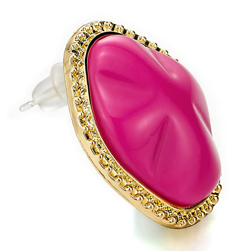 Summer Gold Color Rose Pink Irregular Convex Dotted Statement Stud Earrings - COOLSTEELANDBEYOND Jewelry