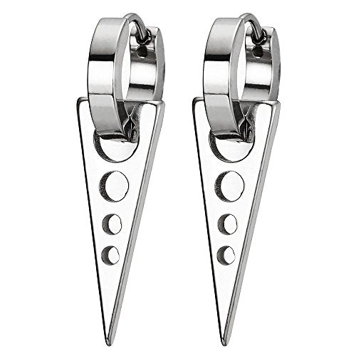 Tribal Triangle Drop Huggie Hinged Earrings for Men Women, Stainless Steel, 2pcs - coolsteelandbeyond