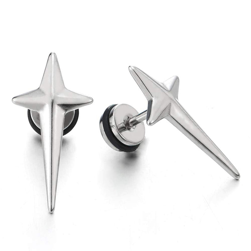 Unique Small Stainless Steel Spiked Cross Stud Earrings for Men and Women, Screw Back, 2pcs - coolsteelandbeyond