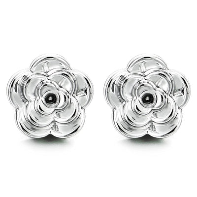 Unique Womens Magnetic Camellia Flower Stud Earring, Non-Piercing Clip On Fake Ear - COOLSTEELANDBEYOND Jewelry
