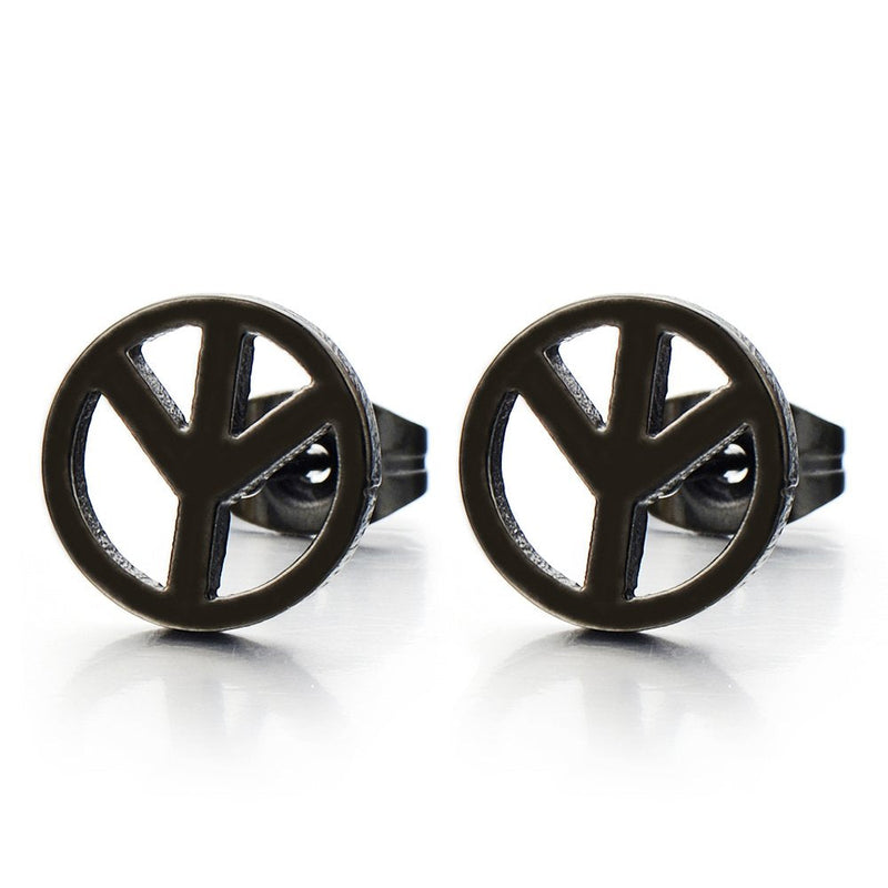 Unisex Anti-war Peace Sign Stud Earrings for Man and Women, Stainless Steel, 2pcs - coolsteelandbeyond