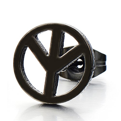 Unisex Anti-war Peace Sign Stud Earrings for Man and Women, Stainless Steel, 2pcs - coolsteelandbeyond